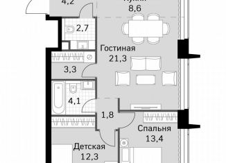 Продажа 2-ком. квартиры, 71.7 м2, Москва, станция Беговая