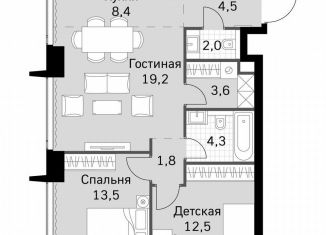 Продажа двухкомнатной квартиры, 69.8 м2, Москва, метро Беговая