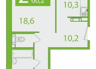 2-комнатная квартира на продажу, 60.2 м2, Томская область, улица Пришвина, 46