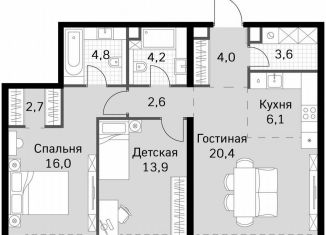 2-ком. квартира на продажу, 78.3 м2, Москва, метро Беговая