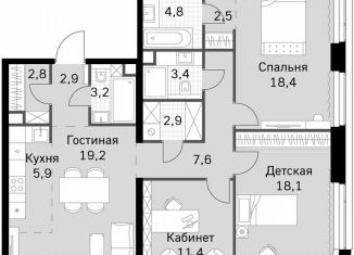 3-комнатная квартира на продажу, 103.1 м2, Москва, метро Беговая