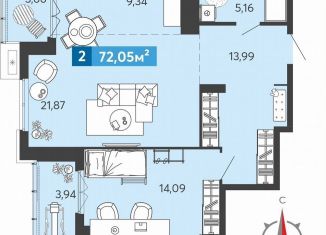 Продается однокомнатная квартира, 72.1 м2, Пензенская область, Прибрежный бульвар, 5