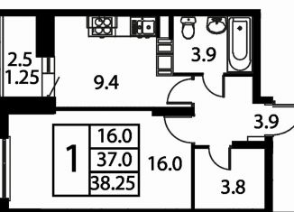 Продается 1-ком. квартира, 38.3 м2, Домодедово