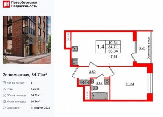 Однокомнатная квартира на продажу, 34.7 м2, Санкт-Петербург, 1-й Предпортовый проезд, 1