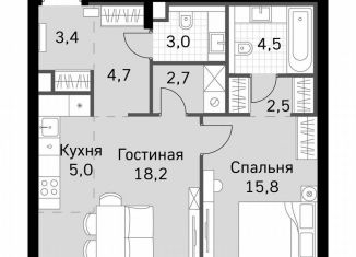 Продается 1-ком. квартира, 59.8 м2, Москва, метро Беговая