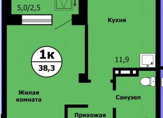 Однокомнатная квартира на продажу, 38.3 м2, Красноярск, улица Лесников, 41Б