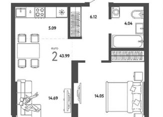 Продаю 2-ком. квартиру, 44 м2, Новосибирск, метро Площадь Гарина-Михайловского