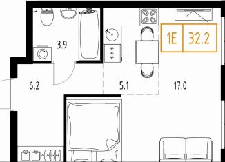 Продается 1-комнатная квартира, 32.2 м2, рабочий посёлок Заречье