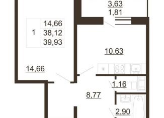 1-комнатная квартира на продажу, 39.9 м2, Гатчина, улица Хохлова, 16