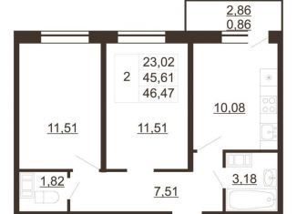 Продаю 2-ком. квартиру, 46.5 м2, Гатчина, улица Хохлова, 16