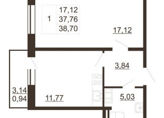 Продажа 1-комнатной квартиры, 38.7 м2, Гатчина, улица Хохлова, 16