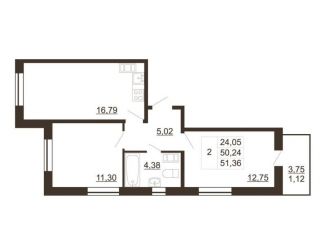 Продаю 2-комнатную квартиру, 51.4 м2, Гатчина, улица Хохлова, 16