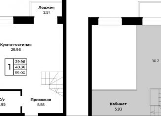 Продаю квартиру со свободной планировкой, 59 м2, посёлок Пригородный, Набережная улица, 9