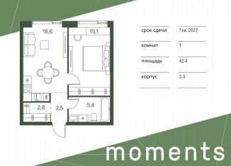 Продажа 1-комнатной квартиры, 42.4 м2, Москва, район Щукино, жилой комплекс Моментс, к2.3