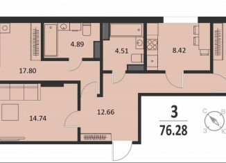 Продам 3-комнатную квартиру, 76.3 м2, Курск, Хуторская улица, 33