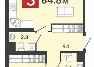 Продается 2-ком. квартира, 84.8 м2, село Засечное, Фонтанная улица, с70