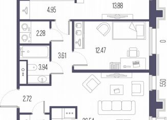 Продается 2-ком. квартира, 77.1 м2, Санкт-Петербург, Малый Сампсониевский проспект, 2, метро Выборгская