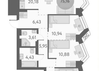 Продам четырехкомнатную квартиру, 75.2 м2, Новосибирск, метро Площадь Маркса