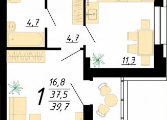 Продается 1-ком. квартира, 39.7 м2, Воронеж, улица Красных Партизан, 35, Ленинский район