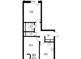 2-комнатная квартира на продажу, 64.1 м2, Москва, СНТ Родник, 203