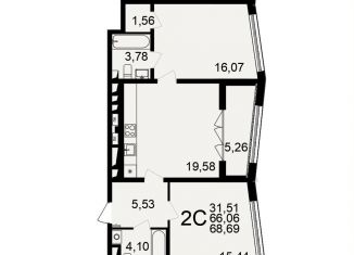 Продается 2-комнатная квартира, 68.7 м2, Тула, Зареченский территориальный округ