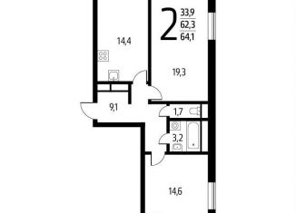 Продам 2-ком. квартиру, 64.1 м2, Москва, СНТ Родник, 203