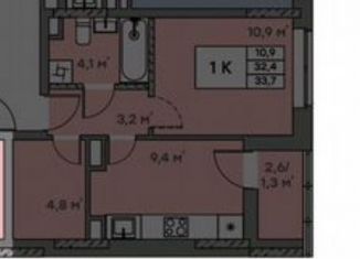 Продается однокомнатная квартира, 33.7 м2, Набережные Челны, ЖК Притяжение