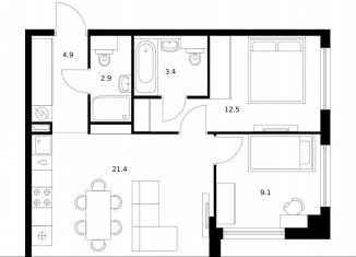 Продам 2-комнатную квартиру, 54.2 м2, Москва, метро Кунцевская, улица Ивана Франко, 20к2