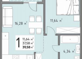 1-ком. квартира на продажу, 39.6 м2, Краснодар