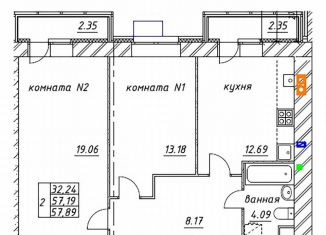 Продается 2-комнатная квартира, 57.9 м2, Ярославская область