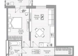 Продается 1-комнатная квартира, 49.4 м2, Татарстан, Уютная улица, 3/4