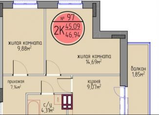 Продажа 2-ком. квартиры, 45.1 м2, Пермский край, улица Худанина