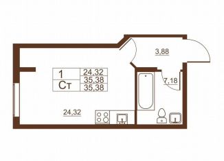 Продам квартиру студию, 35.4 м2, Санкт-Петербург, Московское шоссе, 262к1