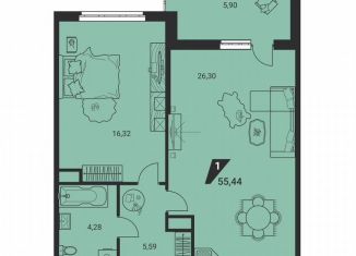 Продается 1-комнатная квартира, 55.4 м2, Екатеринбург, улица Громова, 26, Ленинский район