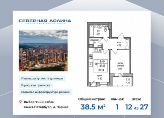 Продажа 1-комнатной квартиры, 38.5 м2, Санкт-Петербург, Толубеевский проезд, 34к3