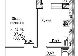 Продается однокомнатная квартира, 37.5 м2, село Ямное, улица Генерала Круковского, 5