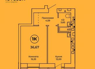 Продам 1-комнатную квартиру, 37 м2, Барнаул, Пролетарская улица, 151В, ЖК Ютссон