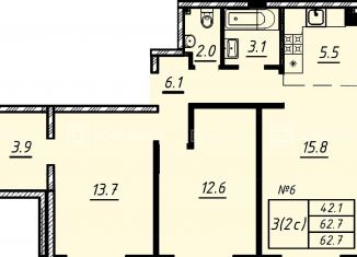 Продается 2-комнатная квартира, 62.7 м2, Санкт-Петербург, ЖК Нева Хаус