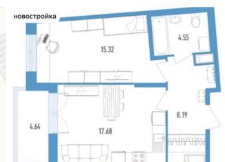 Продается 1-комнатная квартира, 50.4 м2, Санкт-Петербург, метро Новокрестовская, бульвар Головнина, 3к1