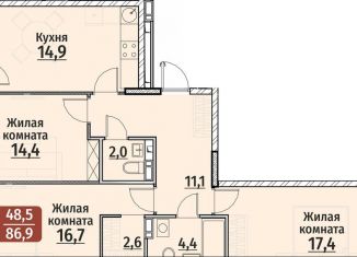 Продажа трехкомнатной квартиры, 86.9 м2, Чебоксары, ЖК Олимп