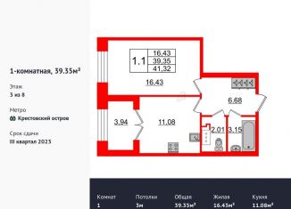 Продажа однокомнатной квартиры, 39.4 м2, Санкт-Петербург, ЖК Гранд Вью