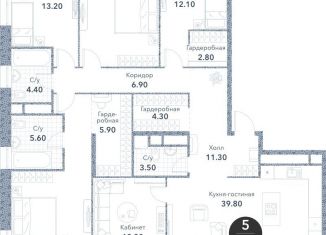 5-комнатная квартира на продажу, 165.6 м2, Москва, Новоалексеевская улица, 16к5, ЖК Серебряный Фонтан