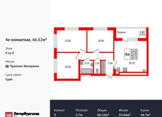 3-комнатная квартира на продажу, 66.5 м2, Калининградская область, бульвар Любови Шевцовой, 49А