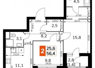 Продажа 2-комнатной квартиры, 56.4 м2, Москва