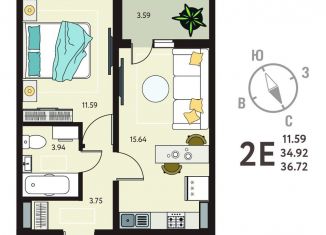 Продам однокомнатную квартиру, 36.7 м2, Липецкая область