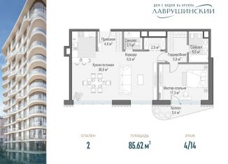 Продается 2-комнатная квартира, 85.6 м2, Москва, ЖК Лаврушинский