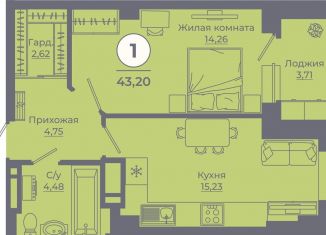 1-комнатная квартира на продажу, 43.2 м2, Ростовская область, улица Ерёменко, 111