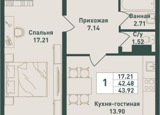 1-комнатная квартира на продажу, 43.9 м2, городской посёлок имени Свердлова