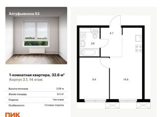 Продажа 1-комнатной квартиры, 32.6 м2, Москва