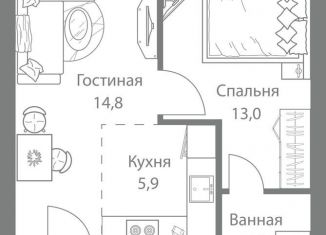 2-комнатная квартира на продажу, 45.4 м2, Москва, метро Молодёжная